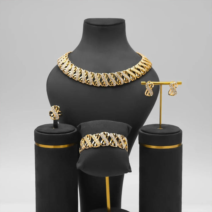 Fluidapparelshop Necklace Set resizable / 45cm / Gold-color Women Fashion 18k Gold Plated Jewelry Set Dubai African Choker Necklace Earrings Rings