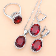 Fluidapparelshop Necklace Set Ruby Red 925 Silver Jewelry Set Birthstone  Earrings/Pendant/Necklace/Rings/Bracelet Festival Valentine's Day Gift