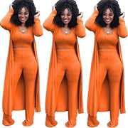 Fluidapparelshop Pants set XXXXL / Orange Plus Size Three-piece Set Women's Spring Suit Eye Catching Solid Color round Collar Commuting Style Long Sleeve Top And Pants