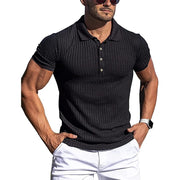 Fluidapparelshop Shirts black / US L Men's Summer Solid Stripe  Elasticity Short Sleeve Polo Shirts