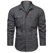 Fluidapparelshop Shirts gray / M / CHINA Men Long Sleeve Casual Cotton Shirts