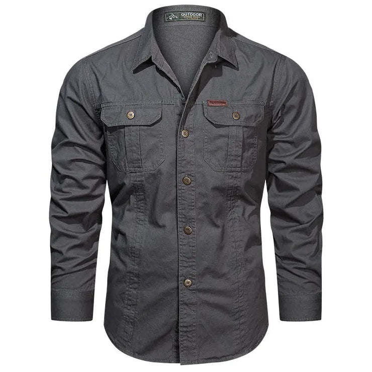 Fluidapparelshop Shirts gray / M / CHINA Men Long Sleeve Casual Cotton Shirts