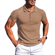 Fluidapparelshop Shirts Khaki / US XXXL Men's Summer Solid Stripe  Elasticity Short Sleeve Polo Shirts