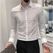 Fluidapparelshop Shirts Men's Long-sleeved Fashion Brand Lapel Printed Shirt Eye Catching and Stylish