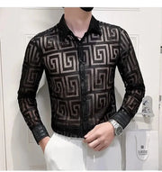 Fluidapparelshop Shirts Men's Long-sleeved Fashion Brand Lapel Printed Shirt Eye Catching and Stylish