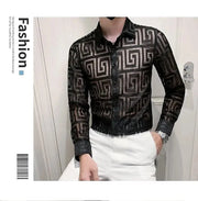 Fluidapparelshop Shirts Men's Long-sleeved Fashion Brand Lapel Printed Shirt Eye Catching and Stylish