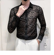 Fluidapparelshop Shirts Men's Long-sleeved Fashion Brand Lapel Printed Shirt Eye Catching and Stylish