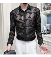 Fluidapparelshop Shirts Men's Long-sleeved Fashion Brand Lapel Printed Shirt Eye Catching and Stylish