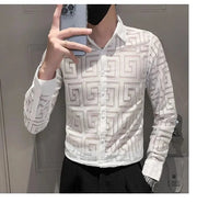 Fluidapparelshop Shirts Men's Long-sleeved Fashion Brand Lapel Printed Shirt Eye Catching and Stylish