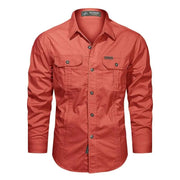 Fluidapparelshop Shirts red / M / CHINA Men Long Sleeve Casual Cotton Shirts