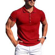 Fluidapparelshop Shirts Red / US L Men's Summer Solid Stripe  Elasticity Short Sleeve Polo Shirts