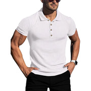 Fluidapparelshop Shirts WHITE / US XXXL Men's Summer Solid Stripe  Elasticity Short Sleeve Polo Shirts