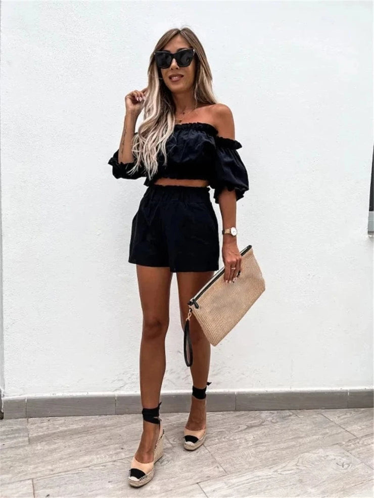 Fluidapparelshop Shorts Set Women Casual Short Sleeve Shorts Two Pieces Set