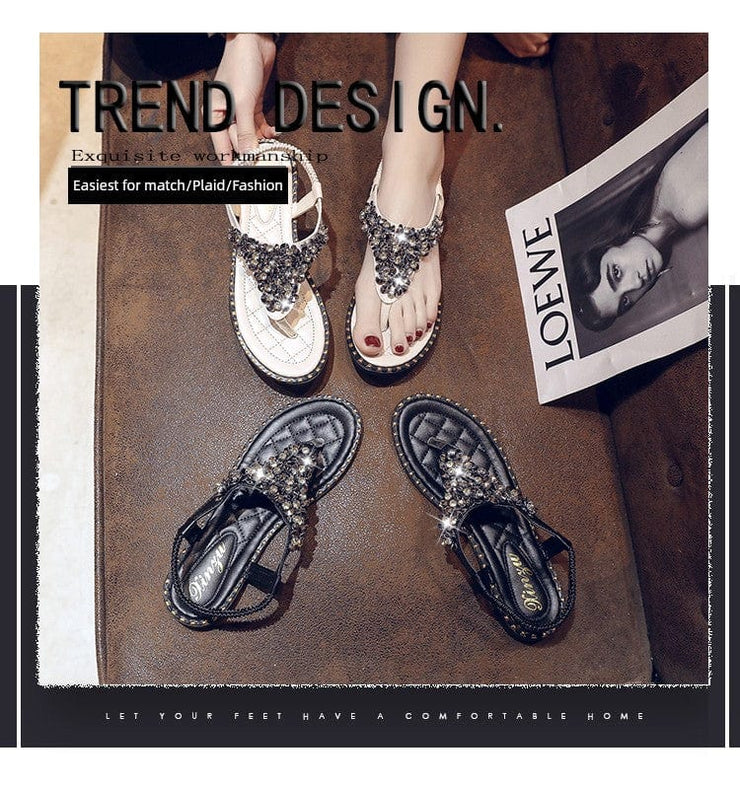 Fluidapparelshop Spring Fashion Flip-Toe Rhinestone Ins Fashionable Sandals