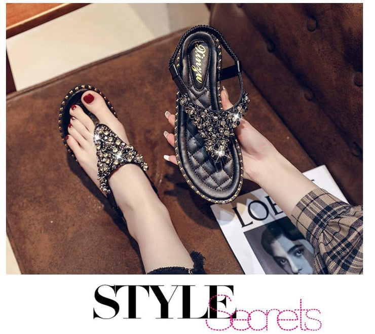 Fluidapparelshop Spring Fashion Flip-Toe Rhinestone Ins Fashionable Sandals