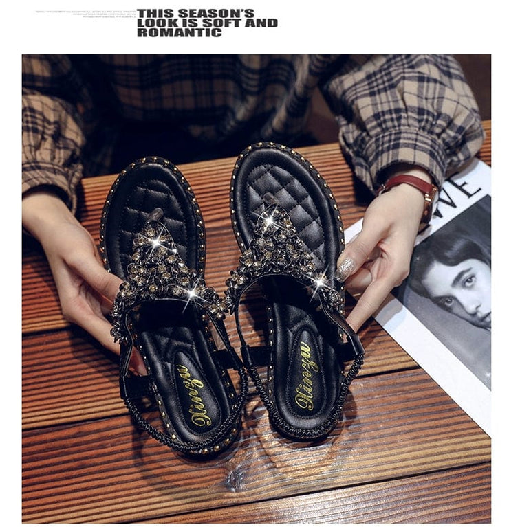 Fluidapparelshop Spring Fashion Flip-Toe Rhinestone Ins Fashionable Sandals