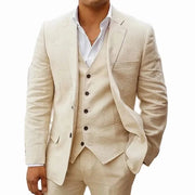 Fluidapparelshop Suits Beige / XL Linen  Suits: Casual Beach Tuxedos  3-Piece Set with Jacket Vest and Pants Fashionable and Eye-Catching