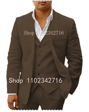 Fluidapparelshop Suits Coffee / 5XL Linen  Suits: Casual Beach Tuxedos  3-Piece Set with Jacket Vest and Pants Fashionable and Eye-Catching