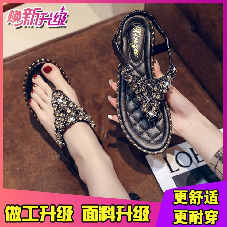 Fluidapparelshop The black upgraded version cannot be reinforced without drilling. / 43 Spring Fashion Flip-Toe Rhinestone Ins Fashionable Sandals