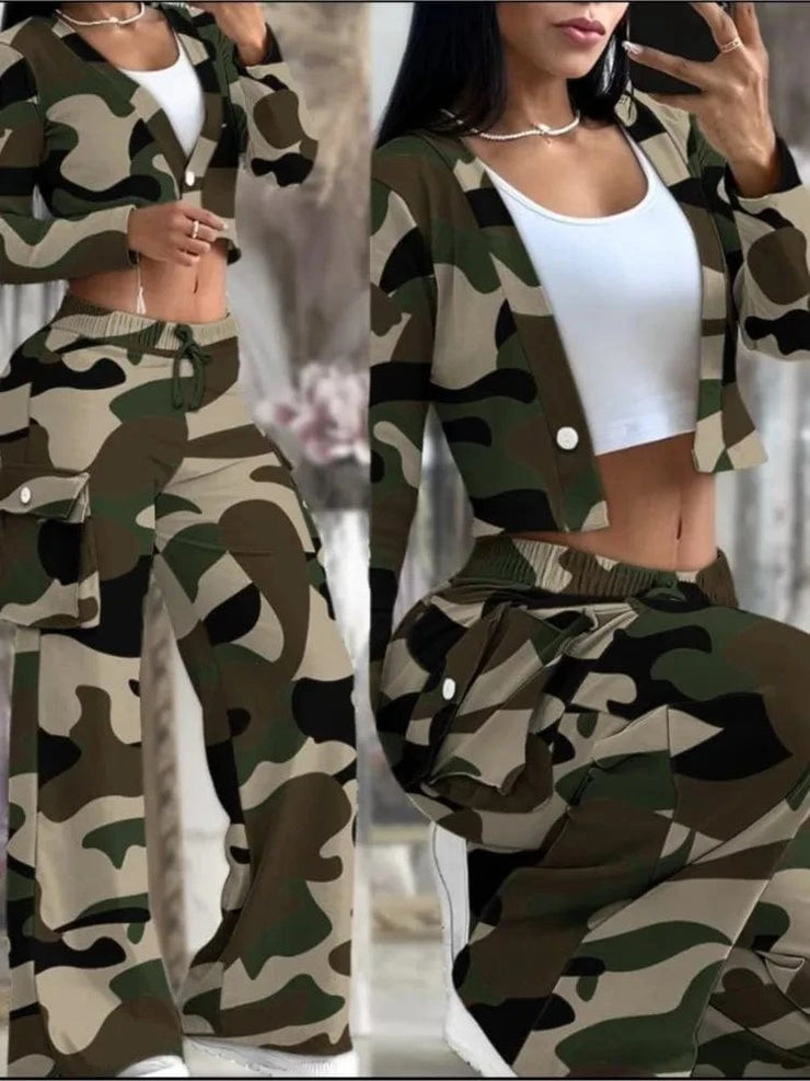 Fluidapparelshop Tracksuit Camouflage / XXL Women  Camouflage Print Two Piece Sets Autumn Tracksuit