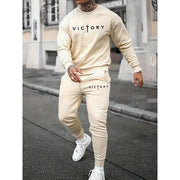 Fluidapparelshop Tracksuit Champagne / US EU Size-L Men's Casual Crew Neck Long Sleeved Sweatshirt And Sweatpants Joggers Set  Tracksuit