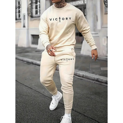 Fluidapparelshop Tracksuit Men's Casual Crew Neck Long Sleeved Sweatshirt And Sweatpants Joggers Set  Tracksuit