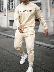 Fluidapparelshop Tracksuit Men's Casual Crew Neck Long Sleeved Sweatshirt And Sweatpants Joggers Set  Tracksuit