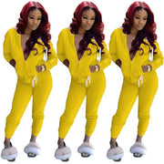 Fluidapparelshop Tracksuit XL / yellow Fashion Solid Slim Zipper Sports Hooded Two-Piece Suit Tracksuit
